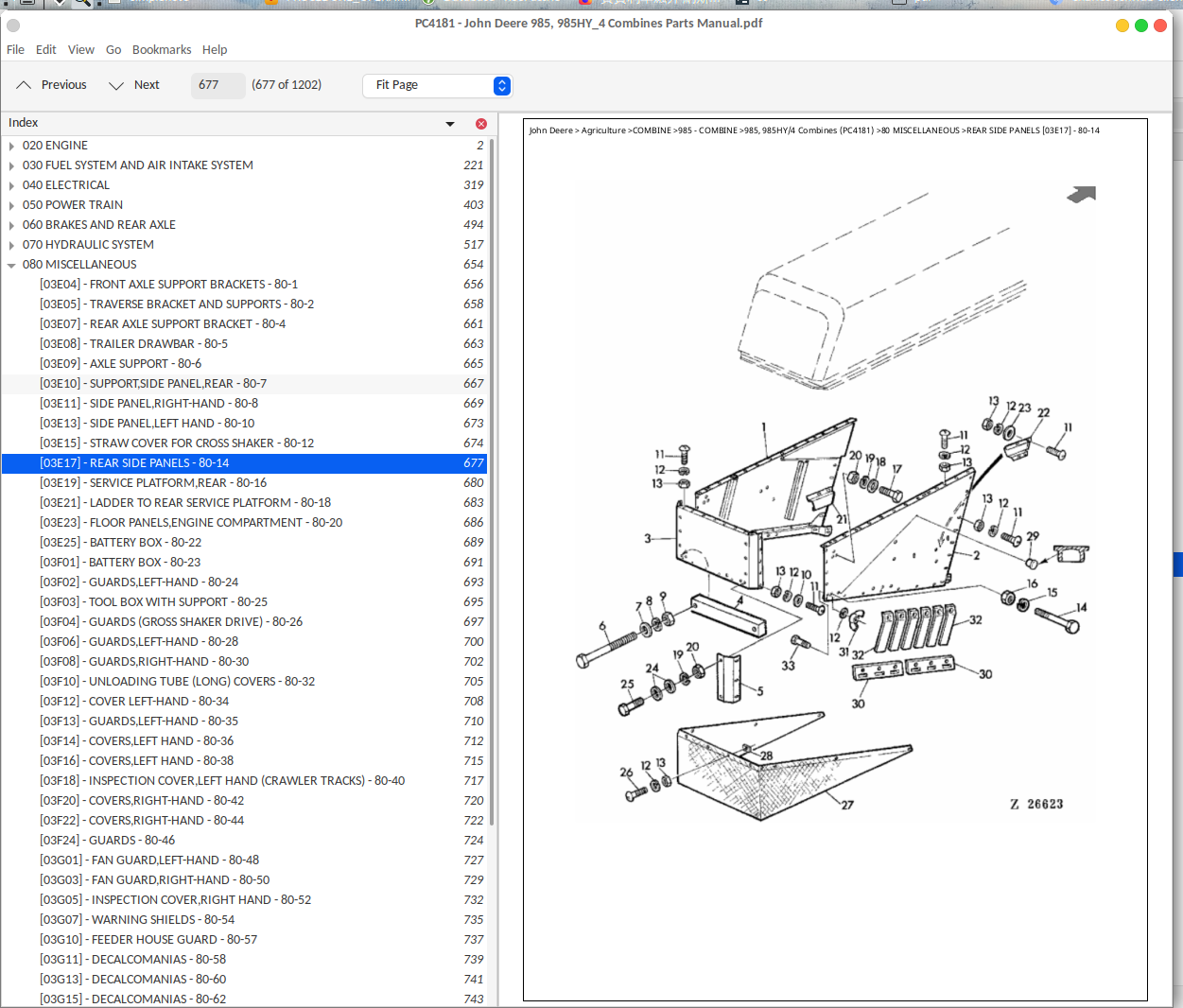 John Deere 985, 985HY/4 Combines Parts Catalog (PC4181) A++ Repair